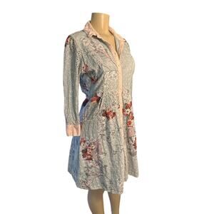 Women 12 Anthropologie Varun Bahl Bloomed Eyelet Button Down Shirt Dress Floral